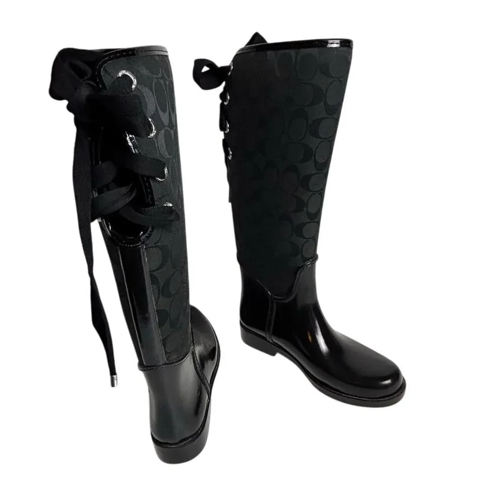 COACH Women's Tristee Black Lace-Up Rain Boots Size 7 - Picture 11 of 15